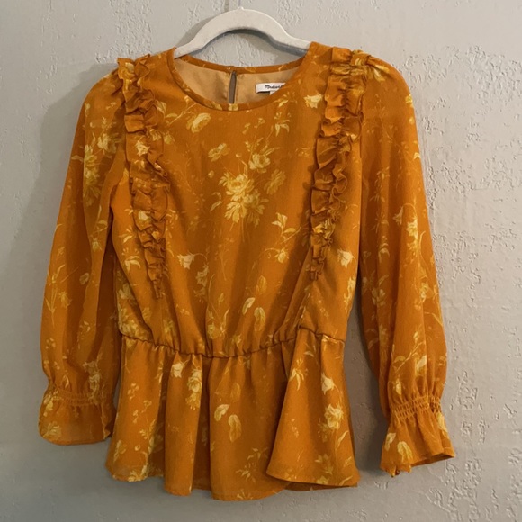 Madewell Ruffle Shoulder Botanical Floral Peplum - Picture 4 of 13